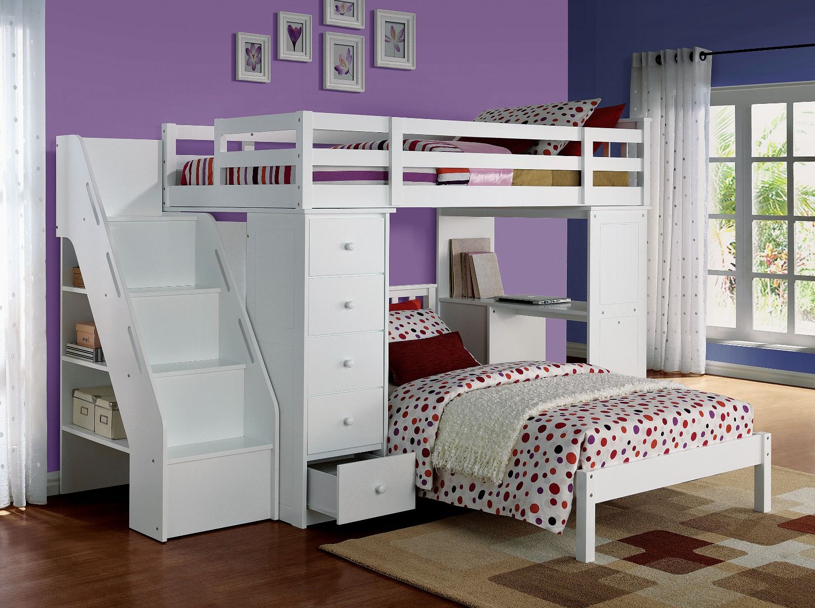 BB220 - Twin Loft Bed with Bookcase Leader and Twin Bed