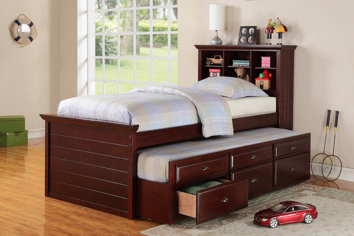 SB9895BL - Twin Bed Frame with Trundle and Storage Cherry