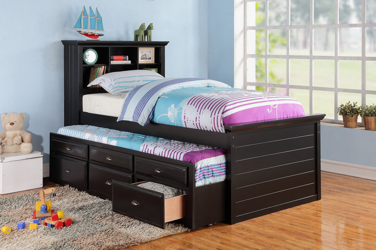 SB9895BL - Twin Bed Frame with Trundle and Storage Black