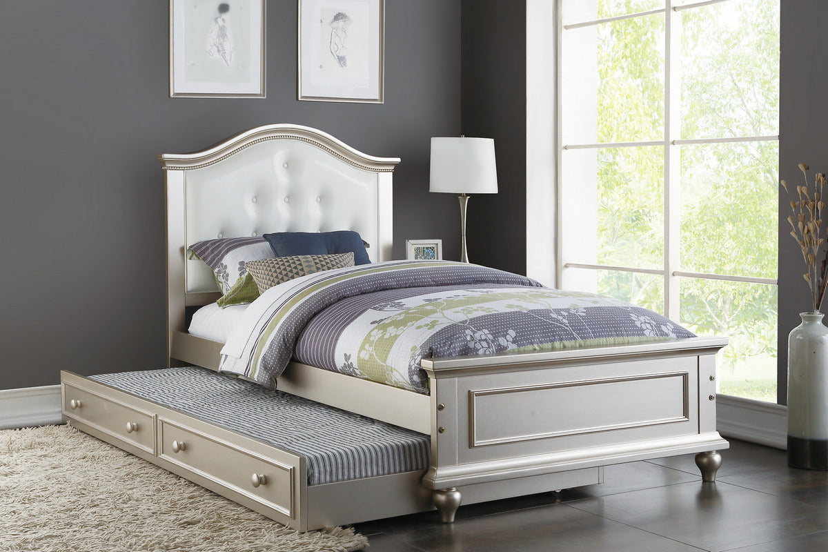 SB9892S - Twin Bed Frame with Trundle Silver & White