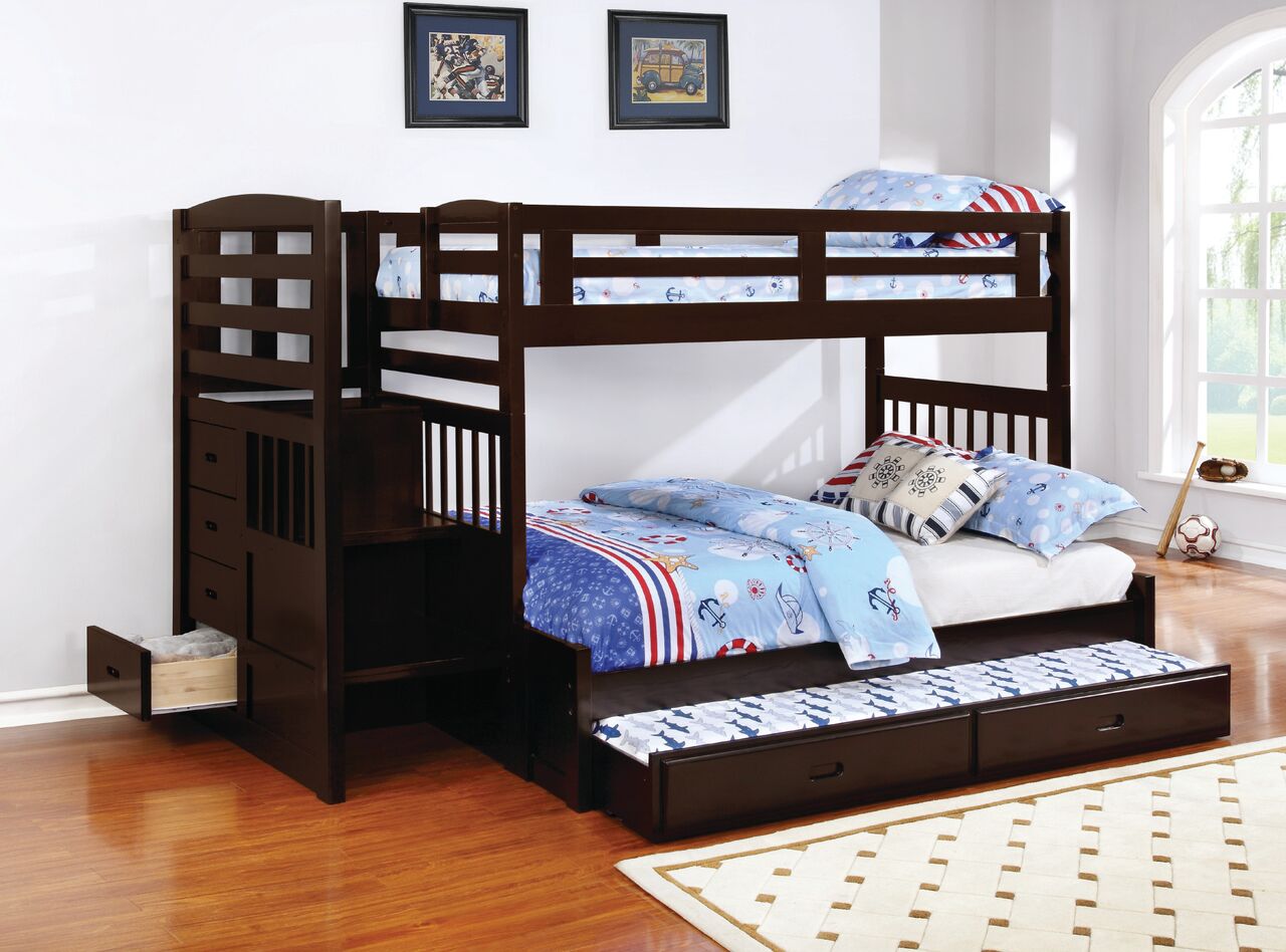 BB214 - Twin / Full Bunk Bed with Trundle and Storage