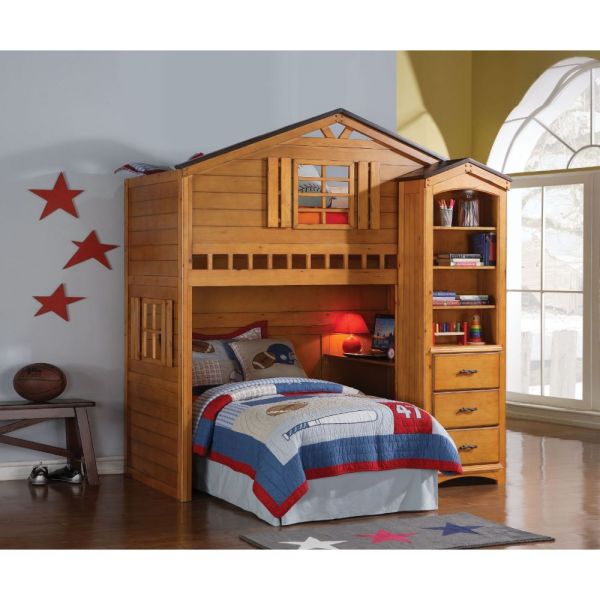 BB218Twin Loft Bed and Bookcase Cabinet