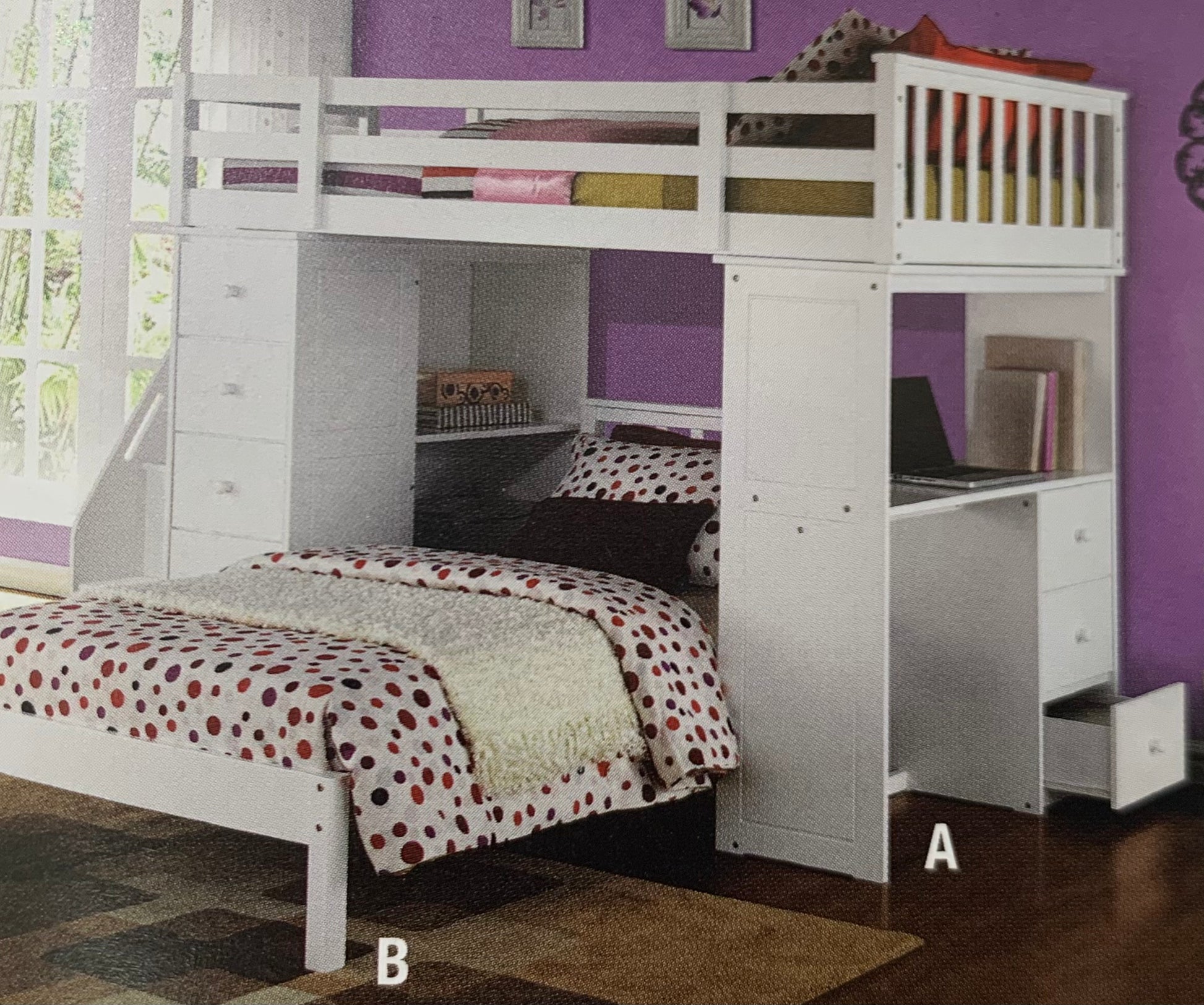 BB220 - Twin Loft Bed with Bookcase Leader and Twin Bed